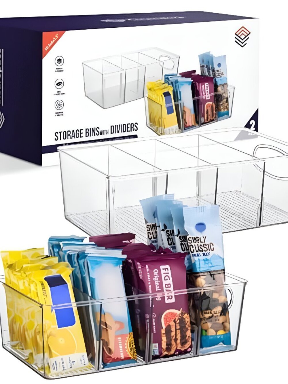 Plastic Pantry Organization and Storage Bins with Removable Dividers